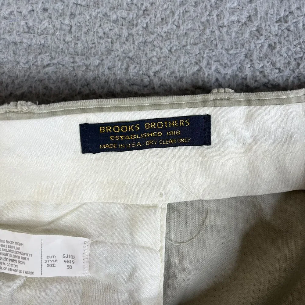 Brooks Brothers Corduroy Pants Men 38 x 28 Beige Flat Front Raw Hem Tapered Leg